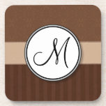 Leather Brown Damask with Stripes and Monogram Coasters
