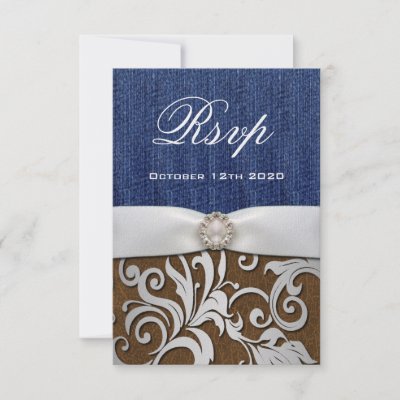 Leather Denim Damask Western Wedding RSVP Cards Personalized Invite by 
