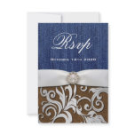 Leather &amp; Denim Damask Western Wedding RSVP Cards Personalized Invite