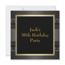 Leather Gold Mans 50th Birthday Party Custom Invite