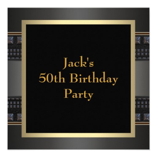 Leather Gold Mans 50th Birthday Party Custom Invite