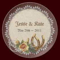 Leather Lace & Golden Horseshoes Wedding Plate plates