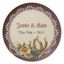 Leather Lace & Golden Horseshoes Wedding Plate