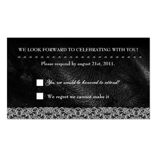 Leather Lace & Metal Studs RSVP Reception card Business Card (front side)