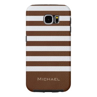 Leather Look Brown Stripe Pattern Samsung Galaxy S6 Cases