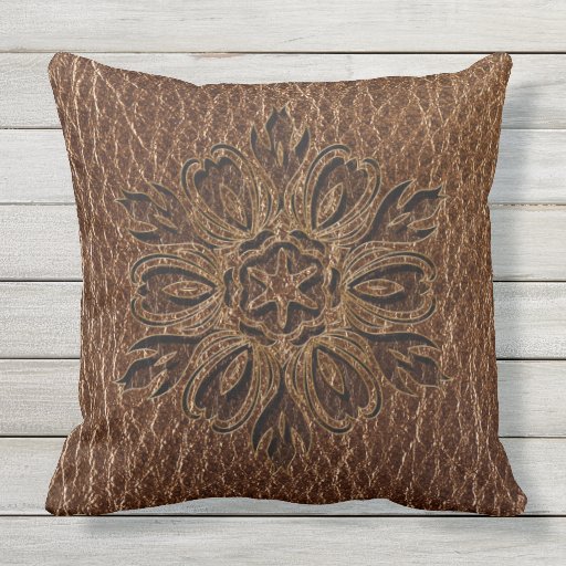 Leather-Look Flower Star Throw Pillow Zazzle