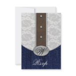 Leather Monogram Denim Western Wedding  RSVP Cards Personalized Invites