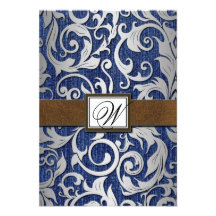 Leather Monogram Denim Western Wedding RSVP Cards Custom Invitation
