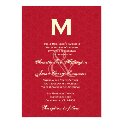 Leather Red and Cream Monogram Wedding R431 Announcement
