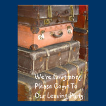 Leather Suitcases Emigrating Party Invitation invitations