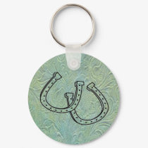 Leather Tool Print Design W/Horseshoes Keychain