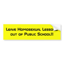 Leave Homosexual Lessons out of Public School!! bumper stickers