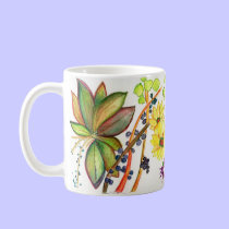 Leaves and Flowers on White 71-09 mugs