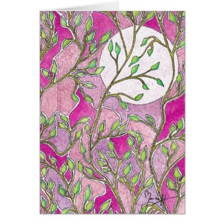 Leaves and Moon Card - Pink card