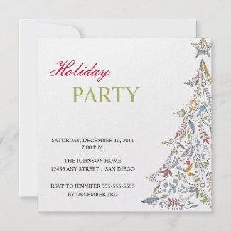Leaves and Swirls Christmas Tree Holiday Party invitation