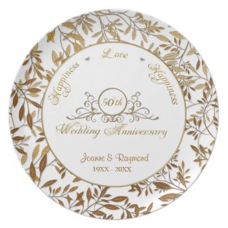 Leaves of Gold 50th Wedding Anniversary Plate