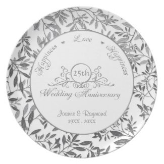 Leaves of Silver 25th Wedding Anniversary Plate