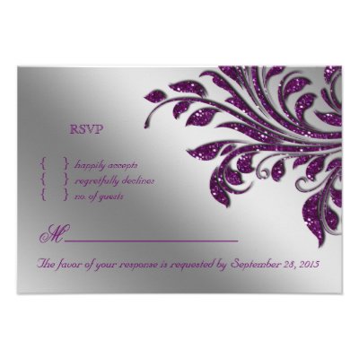Leaves RSVP Wedding Reply Card Purple Sparkle Personalized Invitation