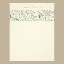 Leaves & Vines Flat Note Card (aqua) invitations