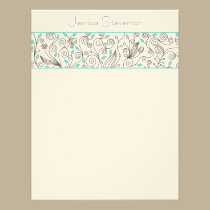 Leaves & Vines Flat Note Card (blue) invitations