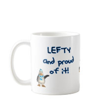 Lefty and Proud! With penguin in blue & black mug