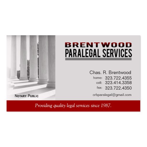 Legal1 Paralegal Law Office Services Notary Public Business Card Template (front side)