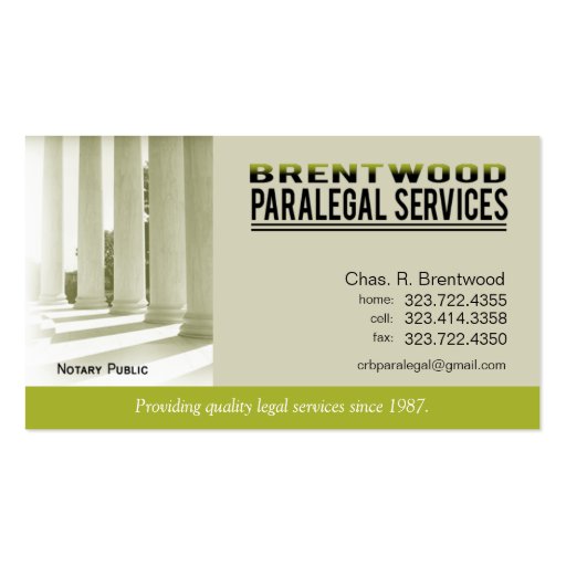 Legal1 Paralegal Law Office Services Notary Public Business Cards (front side)