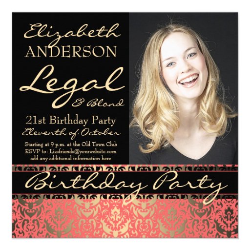 Legal and Blond 21st Birthday Party Announcement (front side)