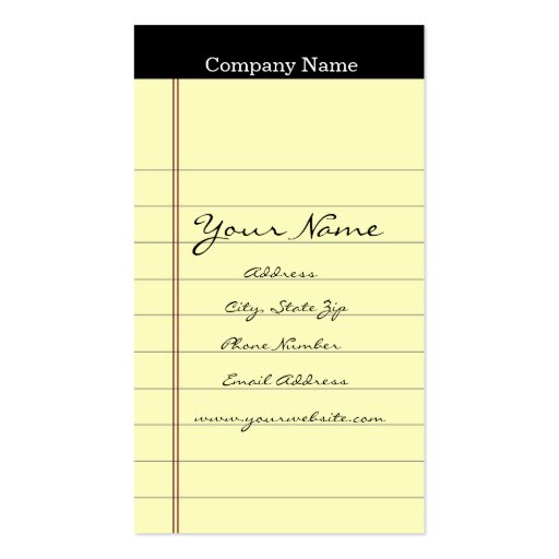 Legal Pad Business Cards (front side)