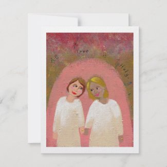 Legally Wed Lesbian gay wedding folk art painting invitation