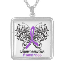 Leiomyosarcoma Flourish Butterfly Ribbon Personalized Necklace