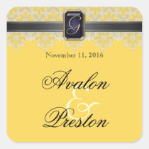 Lemon & Black Lace Save The Date Sticker