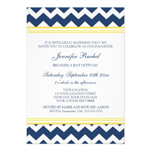 Lemon Blue Chevron Bat Mitzvah Invitations