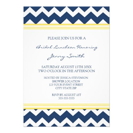 Lemon Blue Chevron Bridal Lunch Invitation Cards