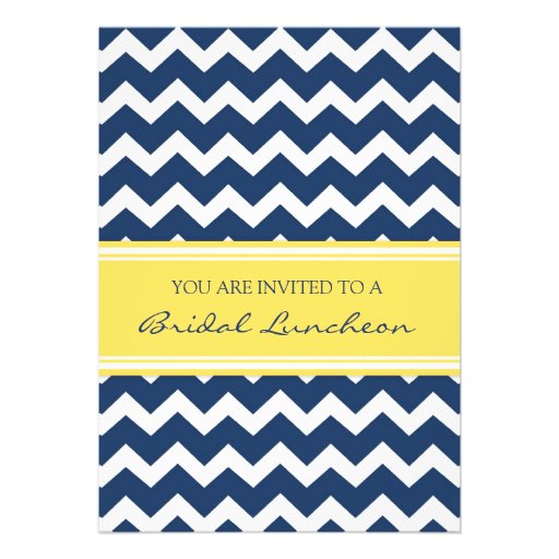 Lemon Blue Chevron Bridal Lunch Invitation Cards