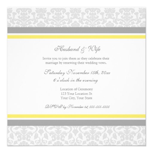 Lemon Damask Photo Wedding Vow Renewal Invitations