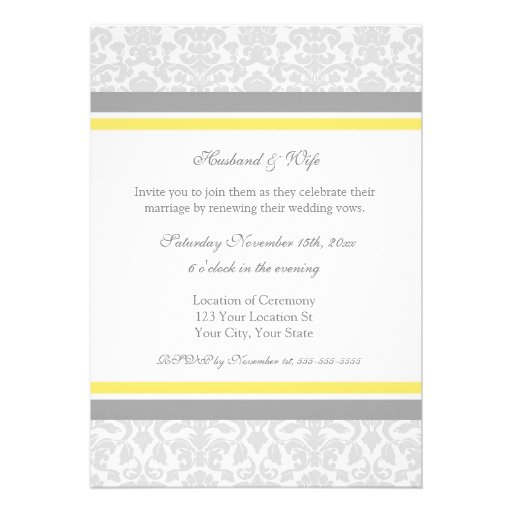 Lemon Damask Photo Wedding Vow Renewal Invitations