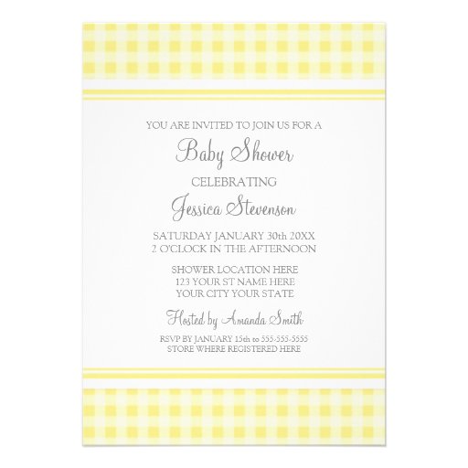 Lemon Gingham Custom Baby Shower Invitations