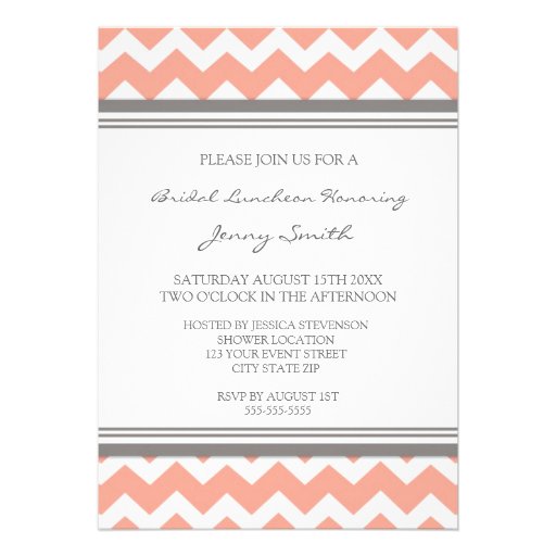 Lemon Gray Chevron Bridal Lunch Invitation Cards