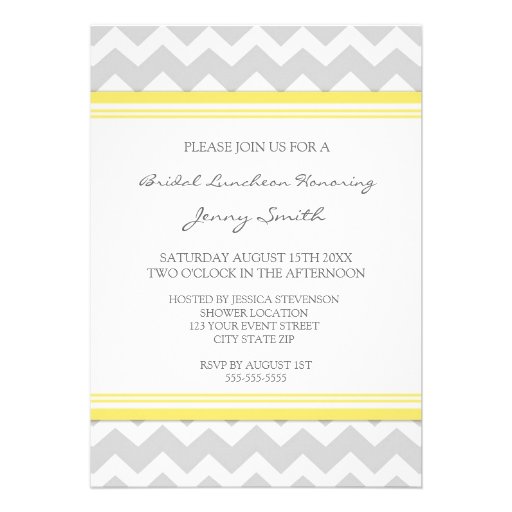 Lemon Gray Chevron Bridal Lunch Invitation Cards