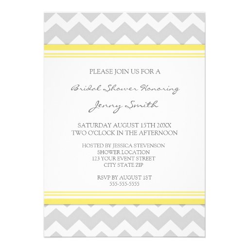 Lemon Gray Chevron Bridal Shower Invitation Cards