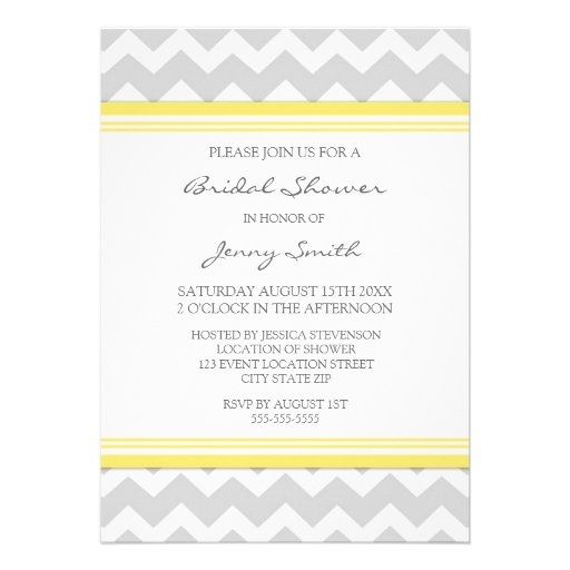 Lemon Gray Chevron Photo Bridal Shower Invitation