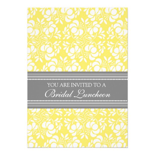 Lemon Gray Damask Bridal Lunch Invitation Cards