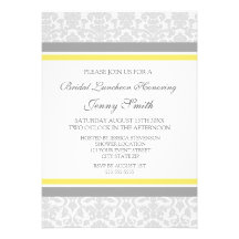 Lemon Gray Damask Bridal Lunch Invitation Cards