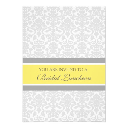 Lemon Gray Damask Bridal Lunch Invitation Cards