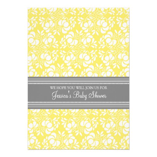 Lemon Gray Damask Custom Baby Shower Invitations