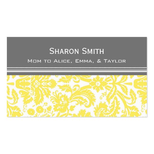 Lemon Gray Damask Mom Calling Cards Business Card Templates (front side)