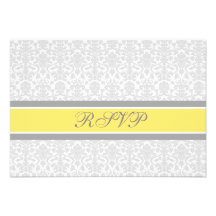 Lemon Gray Damask RSVP Wedding Card