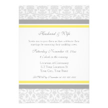 Lemon Gray Damask Wedding Vow Renewal Invitations