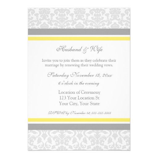 Lemon Gray Damask Wedding Vow Renewal Invitations